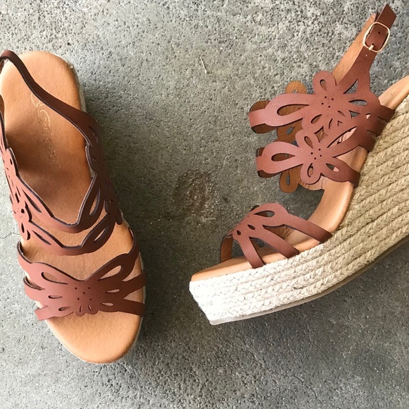 Cherish Tan Laser Espadrille Platform Wedge Sandal - Picture 4 of 11